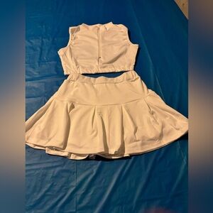 White Sleeveless Crop Top tennis skirt set